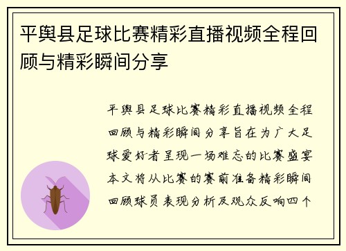 平舆县足球比赛精彩直播视频全程回顾与精彩瞬间分享